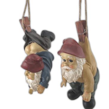 Garden Gnomes Dangling from Clothes Pins
